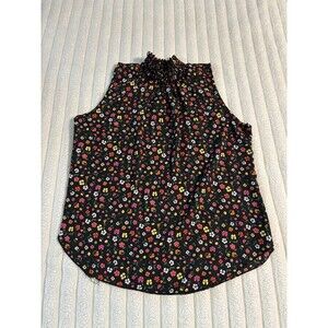 Vintage NY Invasion Highneck floral flowy tank top women medium black multicolor